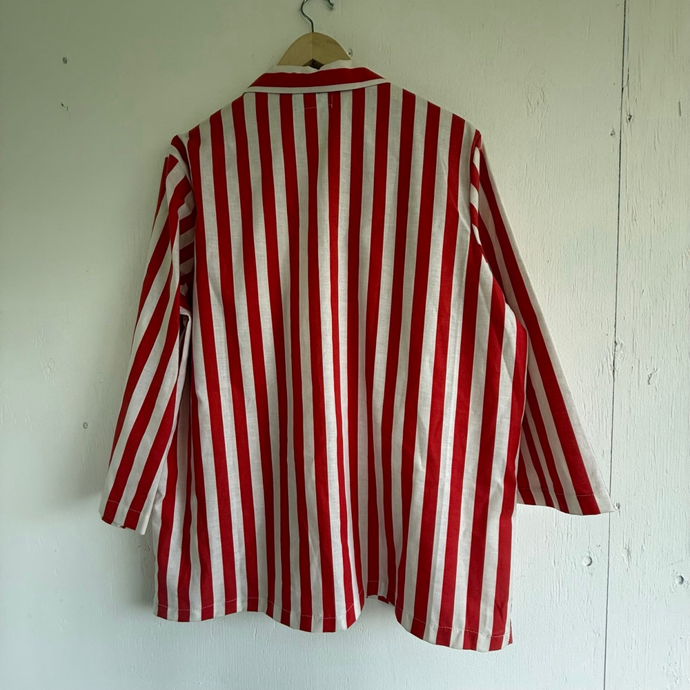 Vintage 70s Red & White Striped Candy Striper Carnival Jacket Smock - Size Large - Picture 8 of 10